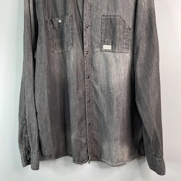 THIRD & ARMY Los Angeles Mens Grey Chambray Pearl Snap Shirt Denim Look Size XL - Picture 8 of 13